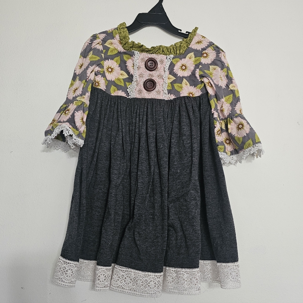 Boutique Toddler Girls Owls & Bats Floral Dress Crochet Lace Trim Size 4